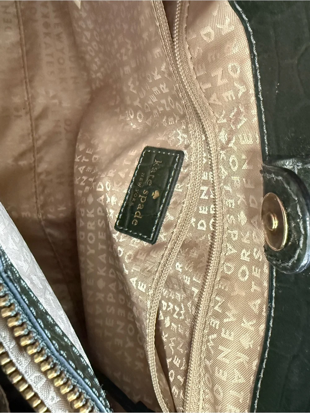 kate spade deep green croc-embossed leather satchel with gold hardware